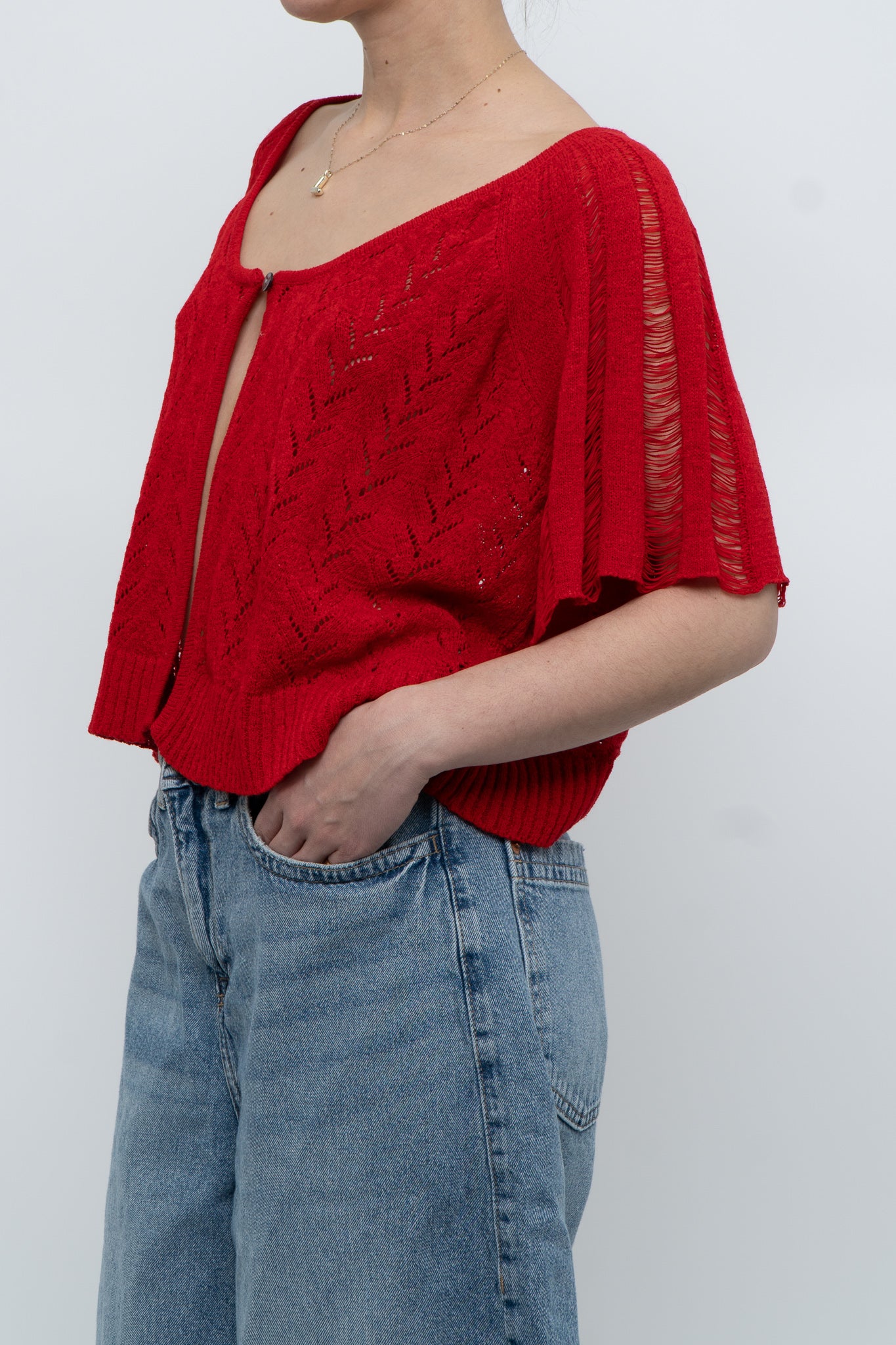 Vintage x Red Knit Eyelet Cardigan (XS-L)