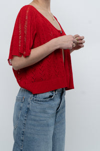 Vintage x Red Knit Eyelet Cardigan (XS-L)