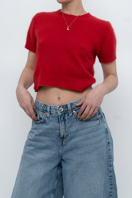 Vintage x NOUGAT Red Angora Short Sleeve Crop Sweater (XS-M)