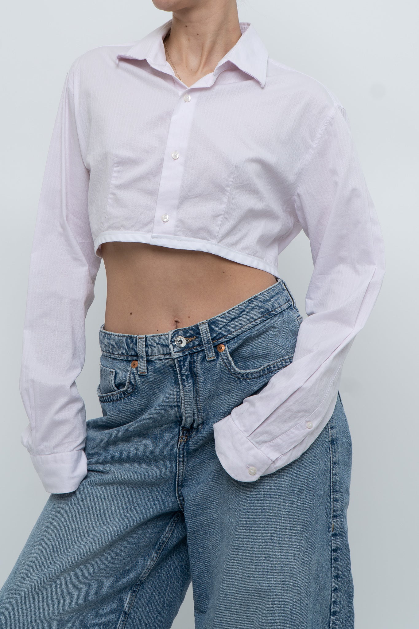 Vintage x SAKS FIFTH AVE Pale Pink Cropped Buttonup (XS-L)