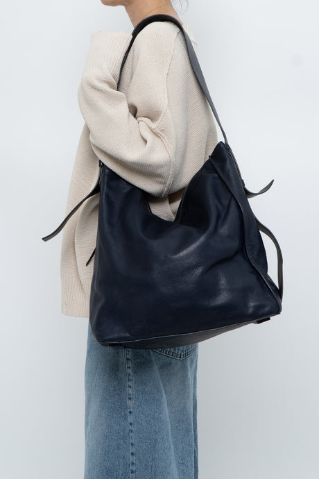 ALL SAINTS x Navy Leather Oversized Purse