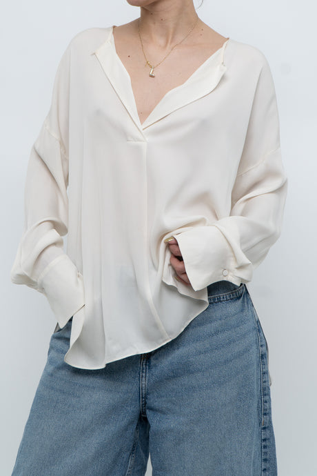 VINCE x Cream Flowy Silk Blouse (XS-L)