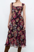 Load image into Gallery viewer, Vintage x Dark Brown Floral Pure Silk Dress (M)