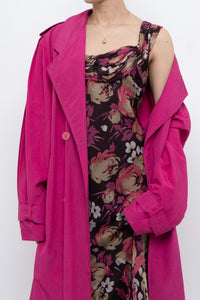 Vintage x Dark Brown Floral Pure Silk Dress (M)