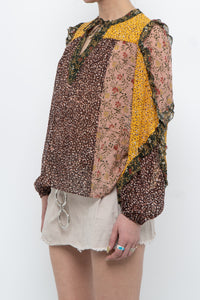 ULLA JOHNSON x Silk Patterned Frilly Blouse (XS, S)