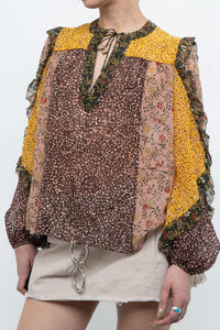 ULLA JOHNSON x Silk Patterned Frilly Blouse (XS, S)