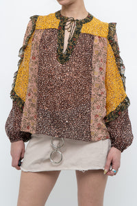 ULLA JOHNSON x Silk Patterned Frilly Blouse (XS, S)
