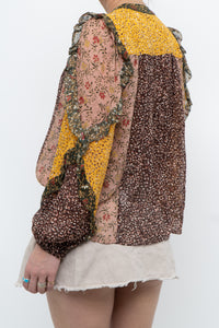 ULLA JOHNSON x Silk Patterned Frilly Blouse (XS, S)