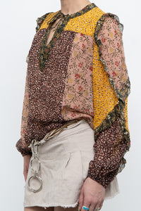 ULLA JOHNSON x Silk Patterned Frilly Blouse (XS, S)