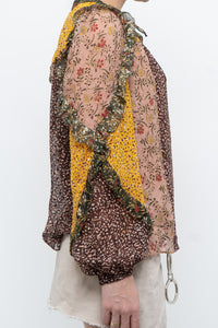 ULLA JOHNSON x Silk Patterned Frilly Blouse (XS, S)
