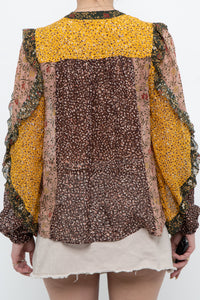 ULLA JOHNSON x Silk Patterned Frilly Blouse (XS, S)
