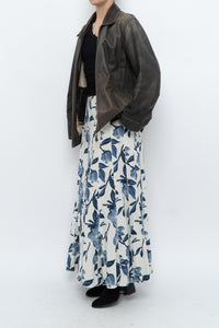Vintage x Cream, Blue Floral Linen Maxi Skirt (M)