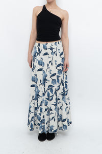 Vintage x Cream, Blue Floral Linen Maxi Skirt (M)