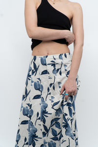 Vintage x Cream, Blue Floral Linen Maxi Skirt (M)