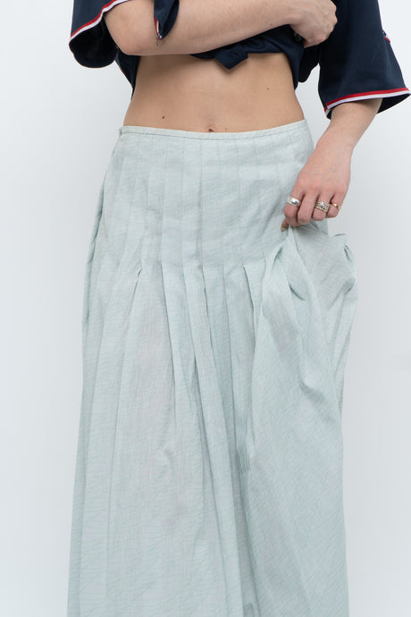 Vintage x Made in Italy x GIORGIO ARMANI Light Teal Linen Maxi Skirt (S, M)