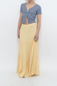 Vintage x Made in USA x Butter Yellow Ribbed Maxi Skirt (L, XL)