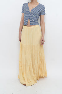 Vintage x Made in USA x Butter Yellow Ribbed Maxi Skirt (L, XL)