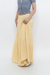 Vintage x Made in USA x Butter Yellow Ribbed Maxi Skirt (L, XL)