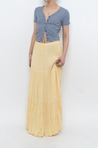 Vintage x Made in USA x Butter Yellow Ribbed Maxi Skirt (L, XL)