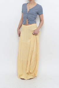 Vintage x Made in USA x Butter Yellow Ribbed Maxi Skirt (L, XL)