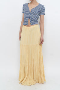 Vintage x Made in USA x Butter Yellow Ribbed Maxi Skirt (L, XL)