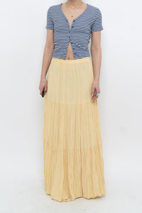 Vintage x Made in USA x Butter Yellow Ribbed Maxi Skirt (L, XL)