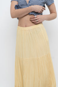 Vintage x Made in USA x Butter Yellow Ribbed Maxi Skirt (L, XL)