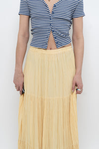 Vintage x Made in USA x Butter Yellow Ribbed Maxi Skirt (L, XL)