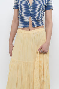 Vintage x Made in USA x Butter Yellow Ribbed Maxi Skirt (L, XL)