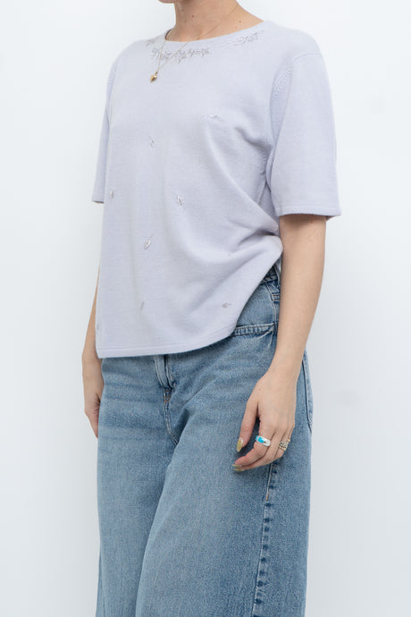 Vintage x Made in Hong Kong x Lilac Cashmere-feel Beaded Short Sleeve Sweater (XS-M)