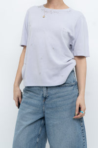 Vintage x Made in Hong Kong x Lilac Cashmere-feel Beaded Short Sleeve Sweater (XS-M)