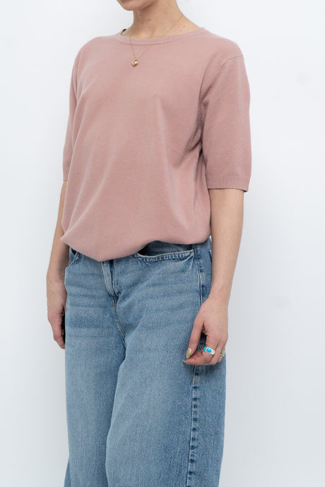 Vintage x Blush Pink Cashmere-Blend Short Sleeve Sweater (XS-L)