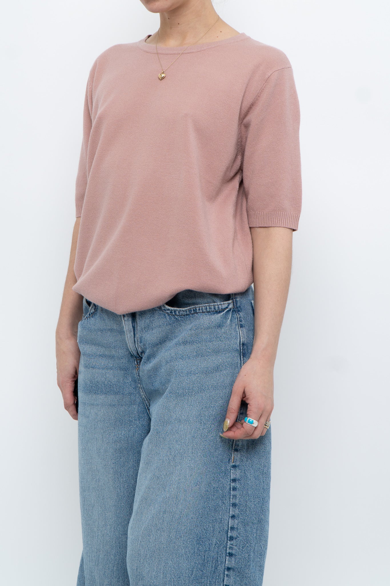 Vintage x Blush Pink Cashmere-Blend Short Sleeve Sweater (XS-L)