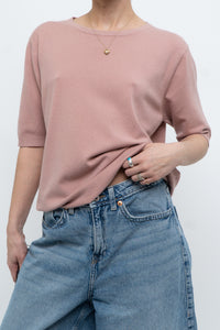 Vintage x Blush Pink Cashmere-Blend Short Sleeve Sweater (XS-L)