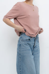 Vintage x Blush Pink Cashmere-Blend Short Sleeve Sweater (XS-L)