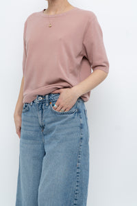 Vintage x Blush Pink Cashmere-Blend Short Sleeve Sweater (XS-L)