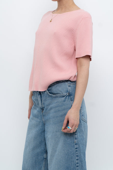 Vintage x Pink Ribbed Knit Short Sleeve (XS-L)