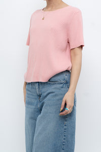 Vintage x Pink Ribbed Knit Short Sleeve (XS-L)