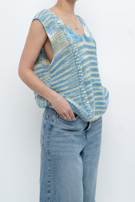Vintage x Handmade Blue Glitch Knit Vest (M, L)