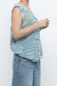 Vintage x Handmade Blue Glitch Knit Vest (M, L)