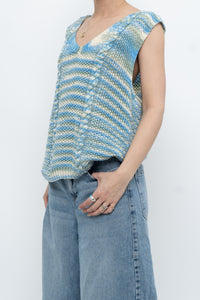 Vintage x Handmade Blue Glitch Knit Vest (M, L)