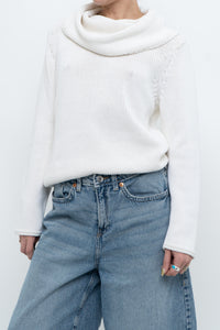 Vintage x Made in Hong Kong x Cotton White Mockneck Knit Sweater (S-L)