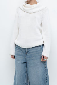 Vintage x Made in Hong Kong x Cotton White Mockneck Knit Sweater (S-L)