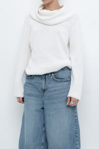 Vintage x Made in Hong Kong x Cotton White Mockneck Knit Sweater (S-L)