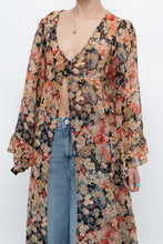 Load image into Gallery viewer, F21 x Black Floral Flowy Long Sheer Top (S, M)