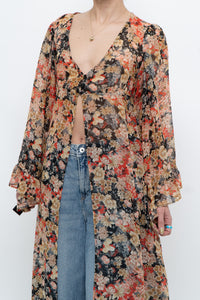 F21 x Black Floral Flowy Long Sheer Top (S, M)