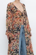 Load image into Gallery viewer, F21 x Black Floral Flowy Long Sheer Top (S, M)