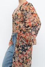 Load image into Gallery viewer, F21 x Black Floral Flowy Long Sheer Top (S, M)