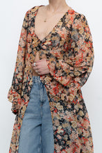 Load image into Gallery viewer, F21 x Black Floral Flowy Long Sheer Top (S, M)