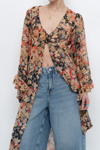 Load image into Gallery viewer, F21 x Black Floral Flowy Long Sheer Top (S, M)
